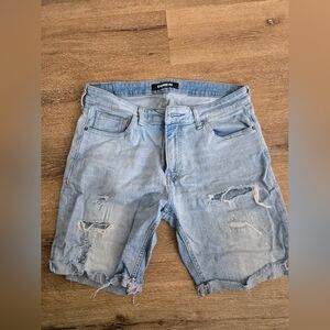Mens Express Light Blue Distressed Denim Shorts